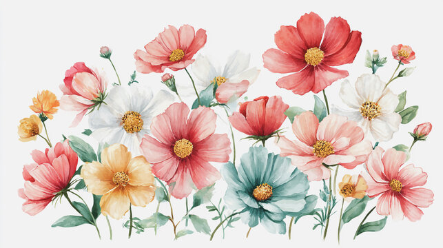 Elegant wedding invitation card background . Minimal hand painted watercolor Cosmos flowers texture template background. Design for wedding, vip cover, poster, rsvp moderncard.Valentine's Day

