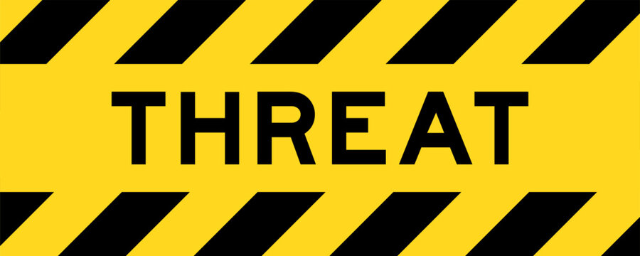 Yellow and black color with line striped label banner with word threat