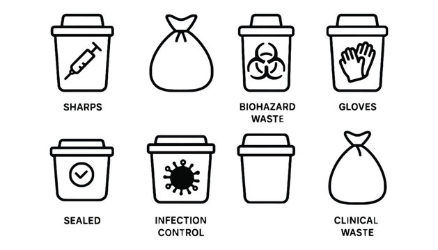 Medical waste disposal vector icon set healthcare safety signs