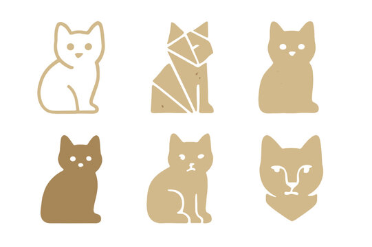 Paper Mache Animal Logos. Paper mache animal crafts. Icon set. Set Logo of paper mache animal crafts: cat with paper texture. harmonious logo variations of the
