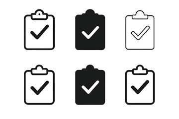 Online Grading Icons. Online grading system. Icon set. Set Logo of Online grading system: checkmark clipboard. harmonious logo variations of the same