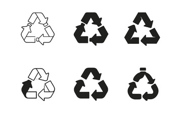 Obraz premium Plastic Recycling Icons. Plastic recycling and upcycling innovations. Icon set. Set Logo of Plastic recycling and upcycling innovations: circular arrows formed
