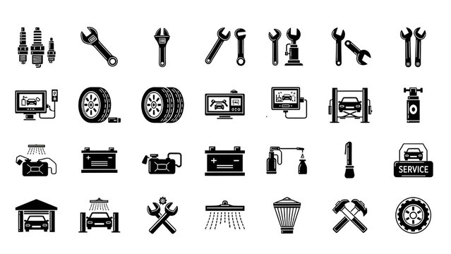 Servicio de coche y garaje 200 iconos aislados sobre fondo blanco,