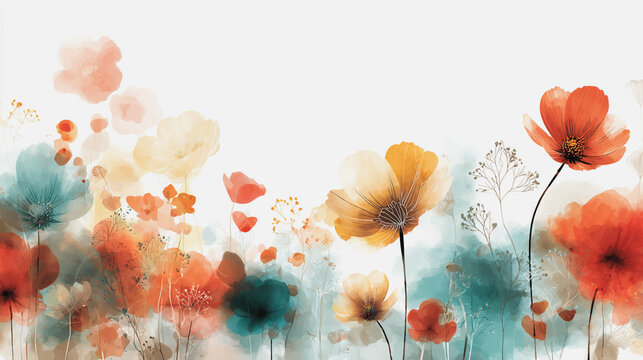 Elegant wedding invitation card background . Minimal hand painted watercolor Cosmos flowers texture template background. Design for wedding, vip cover, poster, rsvp moderncard.Valentine's Day