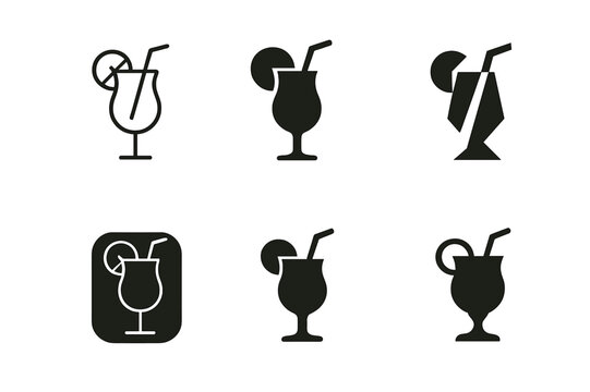 Mocktails Icon Set. Mocktails. Icon set. Set Logo of mocktails: tropical glass with fruit garnish and straw. harmonious logo variations of the same emblematic