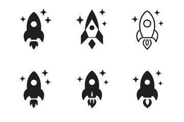 Obraz premium Space Party Icons. Themed parties and events. Icon set. Set Logo of Themed parties and events: space rocket with stars. harmonious logo variations of the same