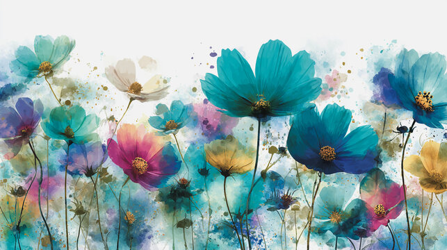 Elegant wedding invitation card background . Minimal hand painted watercolor Cosmos flowers texture template background. Design for wedding, vip cover, poster, rsvp moderncard.Valentine's Day