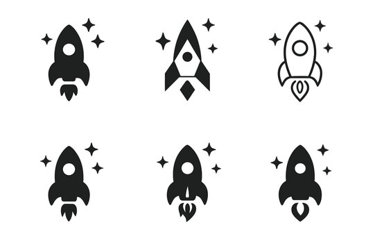 Space Party Icons. Themed parties and events. Icon set. Set Logo of Themed parties and events: space rocket with stars. harmonious logo variations of the same