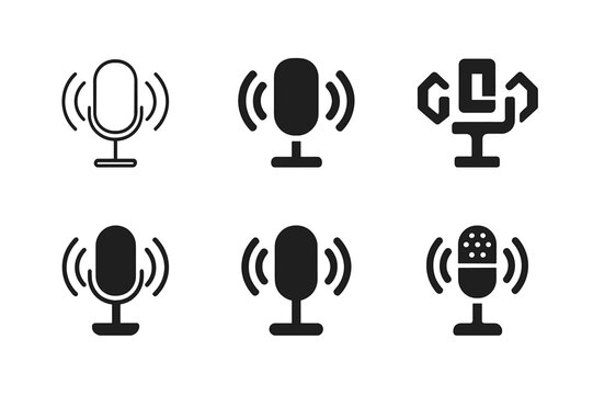 Jazz Logo Variations. Vocal improvisation and scat singing. Icon set. Set Logo of jazz expression: microphone and sound waves. harmonious logo variations of