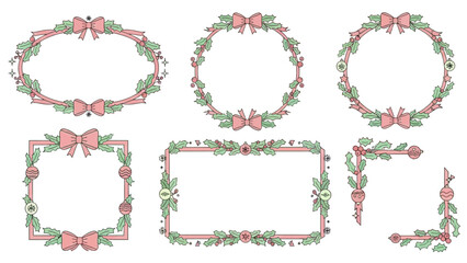 Festive Christmas Wreath and Frame Designs with Ribbons and Berries