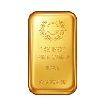 Gleaming One Ounce Gold Bar Symbolizing Wealth and Financial Security on Isolated Space