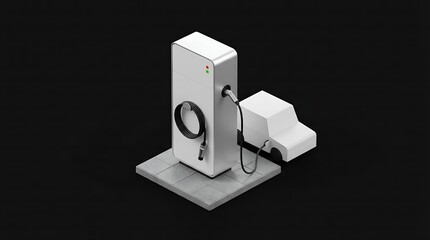 Electric vehicle charging station with car model on a dark background showcasing sustainable energy solutions and modern technology for ecofriendly transportation and innovative infrastructure