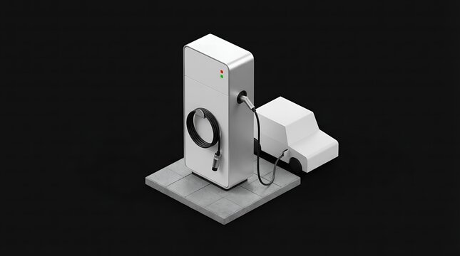 Electric vehicle charging station with car model on a dark background showcasing sustainable energy solutions and modern technology for ecofriendly transportation and innovative infrastructure