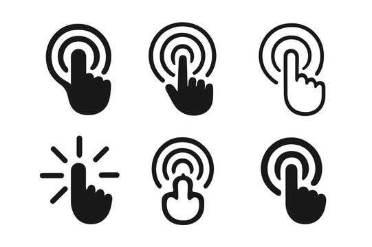 Haptic Logo Variations. Haptic communication. Icon set. Set Logo of haptic interaction: touchpoint with radiating circles. harmonious logo variations of the