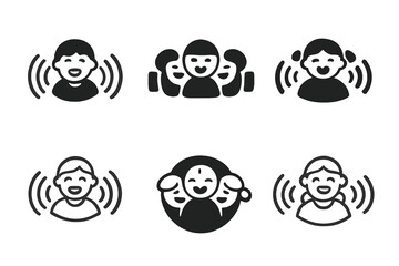 Laughing Kids Logos. group of kids laughing. Icon set. Set Logo of group of kids laughing: playful sound waves. harmonious logo variations of the