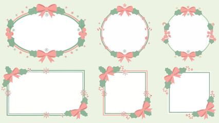 A Collection of Festive Christmas Themed Decorative Borders and Frames with Ribbons and Holly Accents