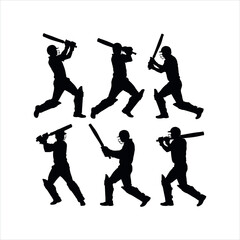 Cricket player silhouette set isolated on white background