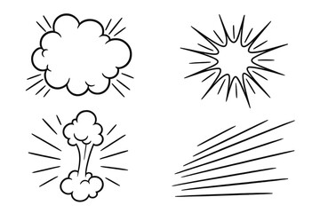 Dynamic comic book effects featuring speed lines, explosion clouds, and impact bursts