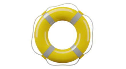 Yellow life buoy PNG isolated on transparent background, safety equipment for water rescue and nautical themed designs