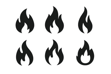Six different stylized black flame shapes representing heat energy and danger