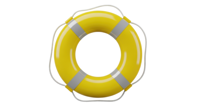 Yellow life buoy PNG isolated on transparent background, safety equipment for water rescue and nautical themed designs