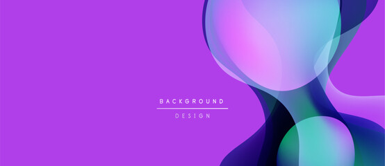 Abstract purple background features flowing shapes, gradients. Modern design elements create dynamic visual impact. Text reads background design.