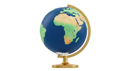 Detailed globe with stand PNG isolated on transparent background, geographical learning tool for education and travel planning