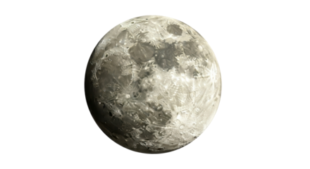 Detailed moon surface PNG isolated on transparent background, celestial body with craters and lunar landscape for astronomy and science projects
