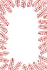 Red pine needle border on white background, festive minimalist design