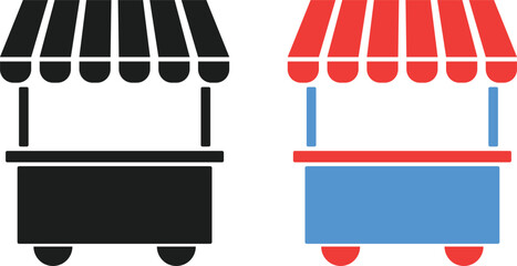 food stall icon. Street food vendor symbols. Food stall and market cart icon. Local street food and catering signs
