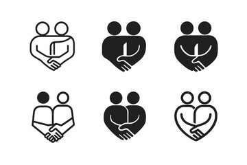 Supportive Hands Icons. Supporting friends through tough times. Icon set. Set Logo of supporting friends through tough times: helping hands. harmonious logo