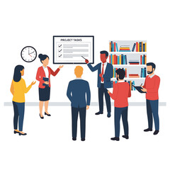 Diverse group of professionals attending a project meeting discussing tasks and progress.