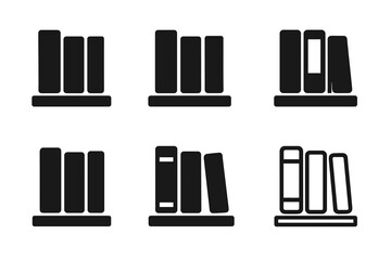 Book Logo Variations. Book recommendations. Icon set. Set Logo of books: bookshelf with highlighted title. harmonious logo variations of the same emblematic