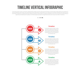 Timeline vertical base shape infographics template diagram with circle and arrow with organizational structure with 4 point step creative simple flat outline