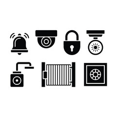 Security system icons depicting alarms cameras locks and other safety features