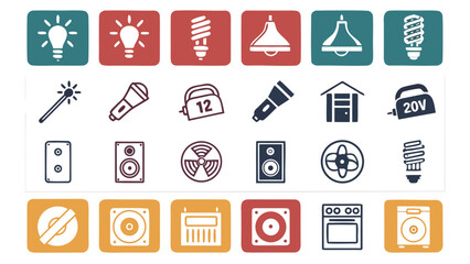 Iconic Electricity Elements: A captivating array of icons represents the essence of modern electricity and its multifaceted applications.