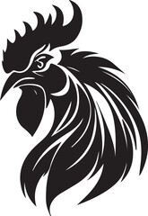 Black and white rooster head illustration vector tattoo design logo silhouette