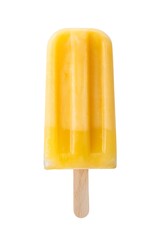 Orange popsicle on a wooden stick, isolated on a white background