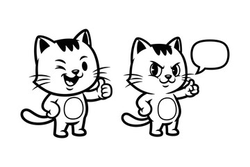 Obraz premium Cute cartoon cats showing thumbs up and talking.