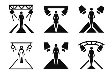 Fashion Logo Variations. Professional fashion photoshoots and portfolios. Icon set. Set Logo of Professional fashion photoshoots and portfolios: runway catwalk