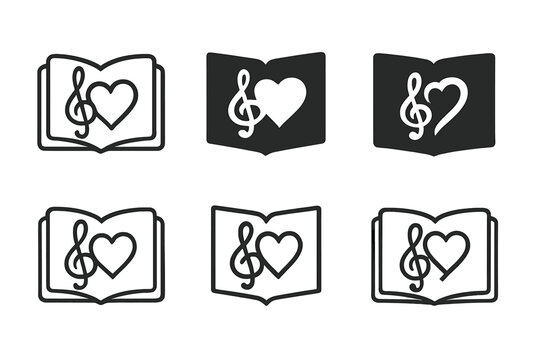 Artistic Love Logos. Love and affection through artistic expressions (painting, music). Icon set. Set Logo of love and affection through artistic expressions: