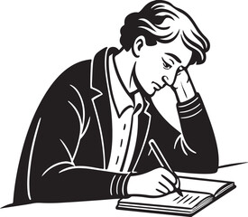 Young man person reading a book or newspaper sketch vector drawing illustration