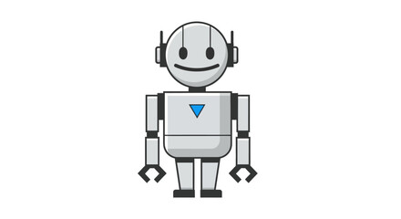A simplified illustration of a friendly light gray robot with black features on a white background