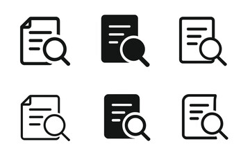 Diverse Argumentation Logos. Argumentation. Icon set. Set Logo of Argumentation: magnifying glass examining a document outline. harmonious logo variations of