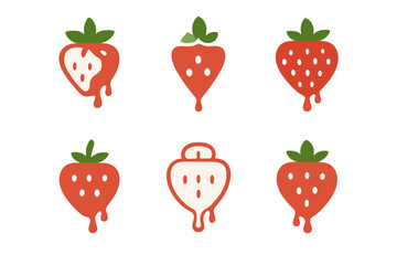 Strawberry Logo Variations. Strawberry. Icon set. Set Logo of strawberry: berry with dripping juice. harmonious logo variations of the same emblematic concept,