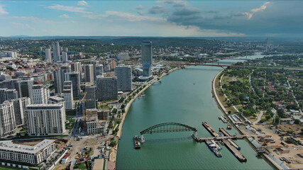 Belgrade city and bridges over Sava river