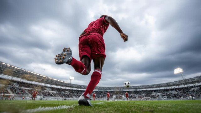football action with player kicking ball at the stadium