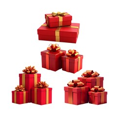 Obraz premium Red Gift Boxes with Golden Ribbons - Festive Collection