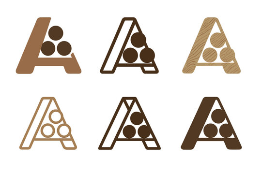 Woodworking Logo Variations. Woodworking projects for home decor. Icon set. Set Logo of Woodworking projects for home decor: tabletop wine rack. harmonious