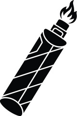 Stylized black and white vector icon of a burning gas lighter, isolated flame tool for smoking, ignition, and fire concepts.